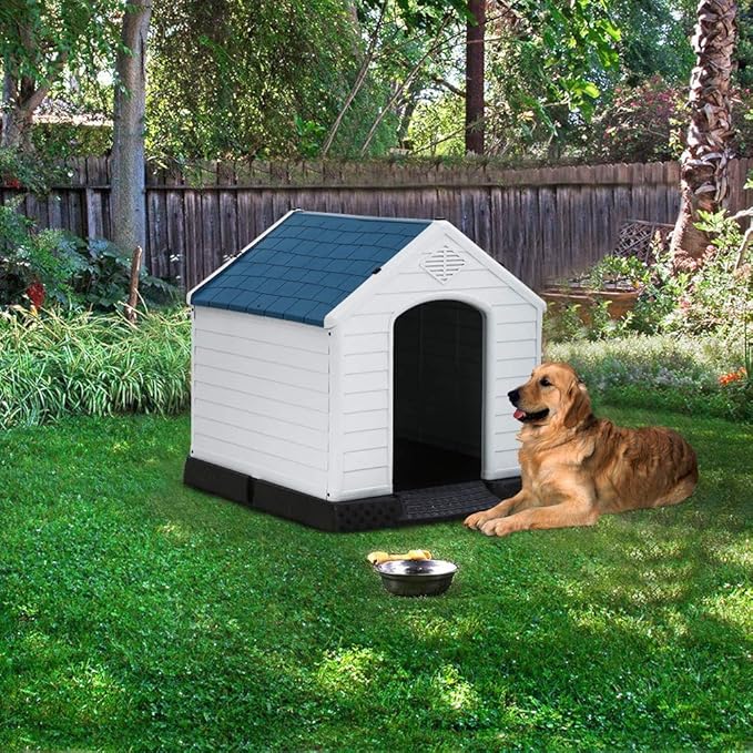 Dog House, Dog House for Small Medium Large Dogs, Waterproof Ventilate Plastic Durable Indoor Outdoor Pet Shelter Kennel with Air Vents and Elevated Floor, Easy to Assemble