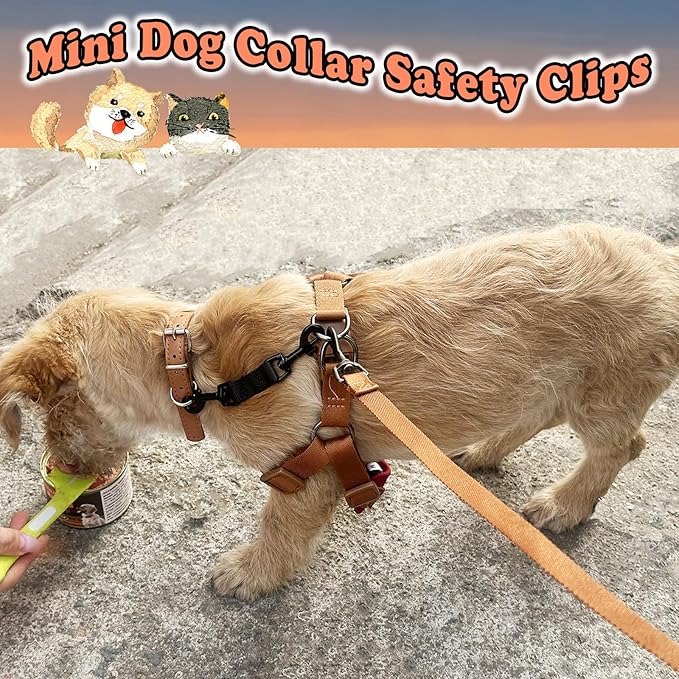 2 Pcs Mini Dog Collar Safety Clips with Double Ended Clasps | Collar Backup Clip for Small Dog Harness & Collars Connectors, Puppy Gentle Lead Companion, Safety Clip - Black
