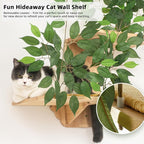 Meowoou Cat Wall Shelves with Leaves, 2 Platform Cat Wall Furniture, Cat Tree Shelves, Rubber Wood Wall Perch with Mat, Bridge for Climb, Nap, Play, Decor