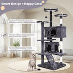 54" Cat Tree for Indoor Cat, Multi-Level Pet House w/Cat Perch, Scratch Post, Plush Toy, Perfect Pet Gift, Light Gray