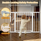 Mumeasy 29.6-46" Baby Gate for Stairs, Pressure Mounted Dog Gate for Doorways, Auto Close Pet Gate for Indoor Use, Extra Wide Child Gate with Walk Thru Door White, Mom's Choice Awards Winner