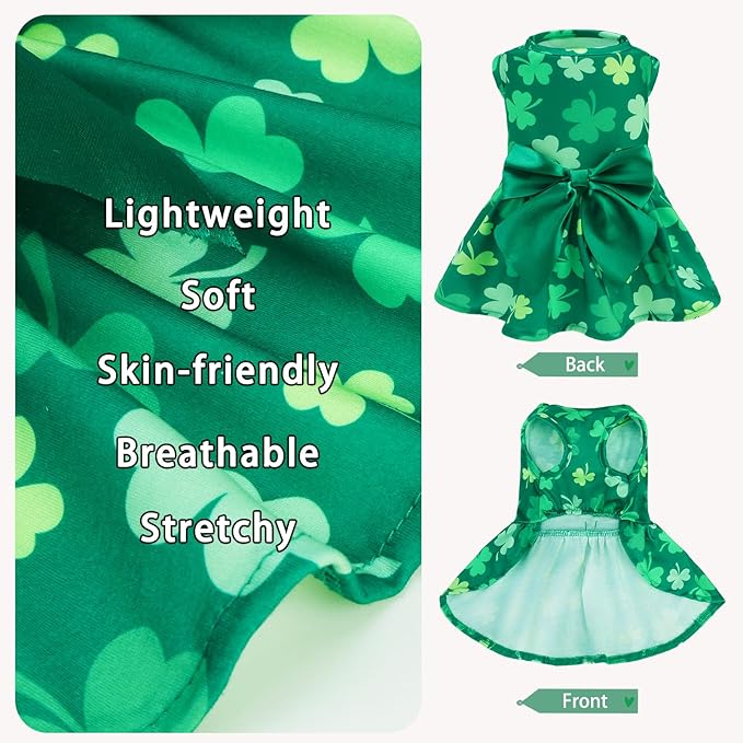 PUPTECK Print Dog St. Patrick's Day Dress Pet Costumes Apparel with Cute Bowtie Puppy Clothes Outfit, Shamrock M