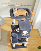 PEQULTI 45.7'' Cat Tree for Indoor Cats with Metal Frame Big Hammock, Cat Tower for Small or Medium Cats with Cat Condo House, with Scratching Posts and Top Perch, Dark Grey