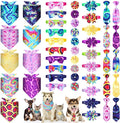 Hosuly 50 Pcs Tie Dye Style Dog Bandana Collar Set Include 10 Bow Tie 10 Necktie Collar 10 Pet Scarf 10 Bow Flowers 10 Hexagonal Bowtie Cat Dog Grooming Accessories for Festival Photography