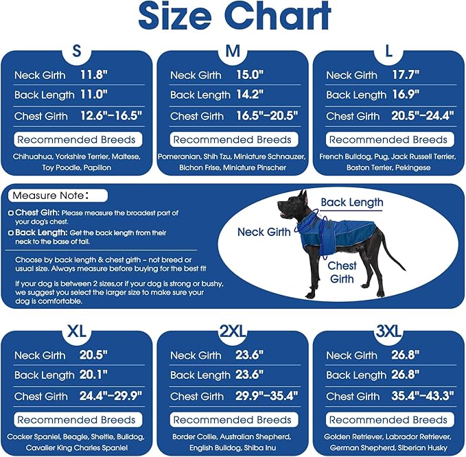 QBLEEV Warm Dog Jacket - Reflective, Adjustable Winter Coat with Turtleneck for Cold Weather, Waterproof Fleece Snowsuit for Small, Medium, Large Dogs