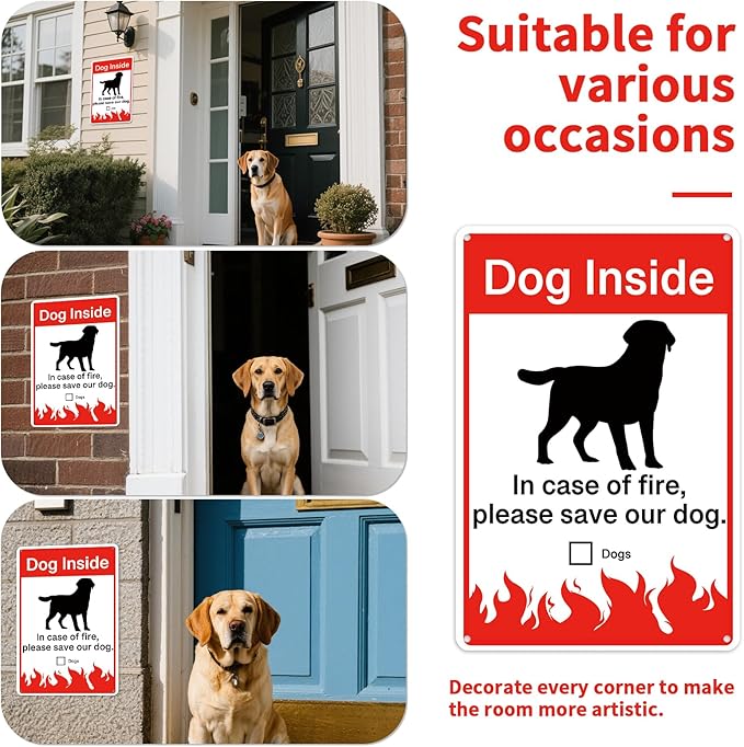 8" x 12" Aluminium Metal Sign Dog Inside - in Case of Fire Please Save Our Dog Security Sign Outdoor (107)