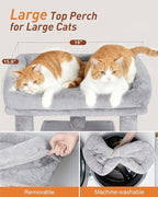 Cat Tree for Large Cat, 19 * 15.8in Large Perch Bed for Adult Cats, 23.6in Cat Tower with Scrathing Post, Cat Condo with 2-Door for Indoor Cats, Light Gray