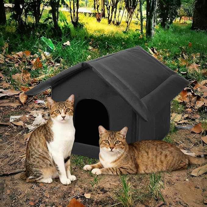2Pcs Black Cat Houses for Outdoor Stray Cats Shelter Weatherproof Outdoor Cat House Indoor Foldable Warm Pet Cave for Feral Cat Dog Winter Wild Animal