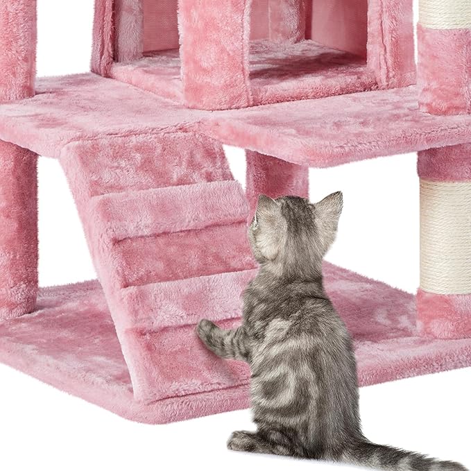 Topeakmart 54in Cat Tree, Cat Tower w/Large Cat Condo Scratching Posts and Perch, Cat Stand House Furniture, Pink