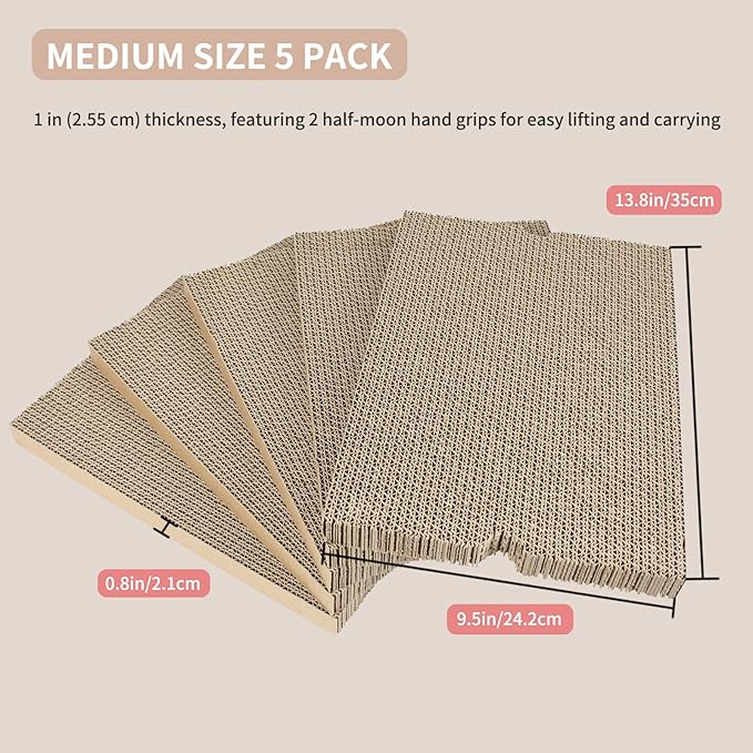 Large Cat Scratcher Pad with Box, Reversible Corrugated Cardboard Scratch Pad, Kitten Scratching Board with Catnip, Durable Recycle Scratching Pads, 5 Pack, M