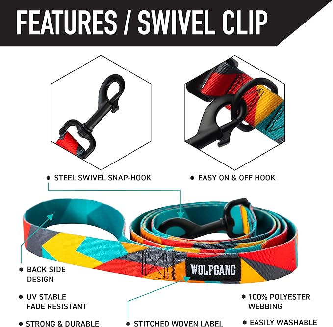Wolfgang Heavy Duty Dog Leash, Pull-Tested for Walking & Training, ShatterShapes Print, Small