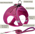 Dog Harness with Leash Set, No Pull Adjustable Reflective Step-in Puppy Pet Vest Harnesses for Small Medium Large Dogs and Cats,Rose Red XL
