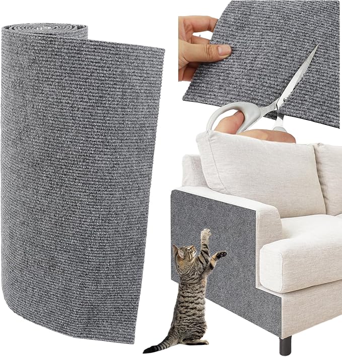Trimmable Cat Scratcher Mat 2PCS, 78.7"x15.8" Self-Adhesive Scratching Carpet Pad Replacement for Cat Tree Shelves, Steps and Posts, DIY Scratch Couch Furniture Protector