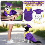 5 Pcs Dog Graduation Costume Set Include 2026 Pet Graduation Gown with Stole Puppy Grad Cap Lensless Glasses DIY Letter Stickers for Dogs Cats Holiday Costume Accessory(Purple Yellow,XXL)