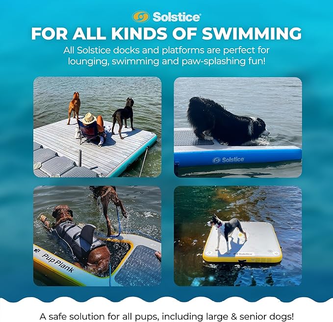 SOLSTICE Inflatable Pup Plank, Dog Water Ramp for Boats & Docks, Party (4-6 Person) Capacity - Floating Platform for Pets for Lake, River, Beach & Swimming Pool, Includes Pump, Patent-Protected Design