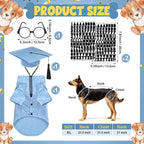 5 Pcs Dog Graduation Costume Set Include 2026 Pet Graduation Gown with Stole Puppy Grad Cap Lensless Glasses DIY Letter Stickers for Dogs Cats Holiday Costume Accessory(Light Blue,XL)