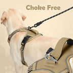 Funfox Dog Harness No Pull, Adjustable Pet Vest Harness, Super Soft Material with Vertical Handle Easy Control, Reflective Night Walking, 2 Leash Clips for Large Dogs, Brown, L