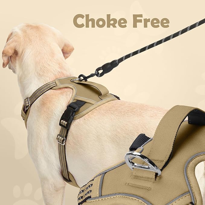 Funfox Dog Harness No Pull, Adjustable Pet Vest Harness, Super Soft Material with Vertical Handle Easy Control, Reflective Night Walking, 2 Leash Clips for XLarge Dogs, Brown, XL