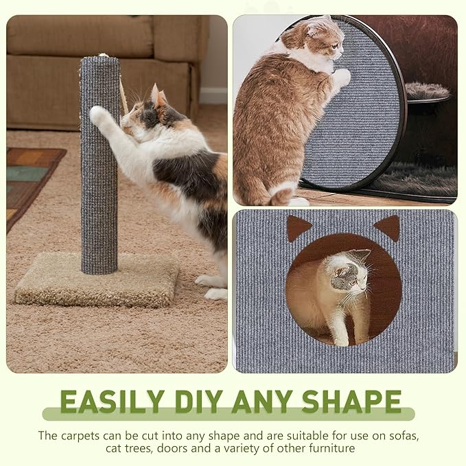 Cat Scratch Furniture Protector for Couch, Wall & Door Guard, Trimmable Self-Adhesive Scratch Pad, DIY Climbing Mat, Deterrent, Scratching Post Replacement (118''x15.8'', Light Gray)
