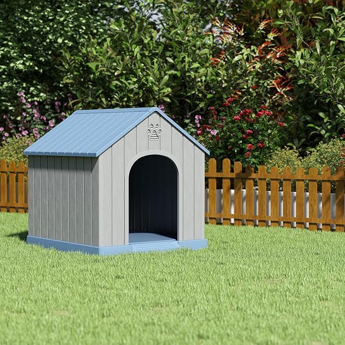 Fancyango Dog House Outdoor Indoor, Weatherproof Insulated Dog House with Elevated Floor and Air Vents for Small to Medium Dogs,Easy Clean and Assemble (Blue, 36.2''L×38''W×38''H)