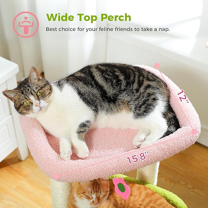 PEQULTI Cat Tree Flower Cat Tower for Indoor Cats and PEQULTI Flower Cat Scratching Post, Small Cat Tree, Tall Cat Scratcher for Indoor Cats
