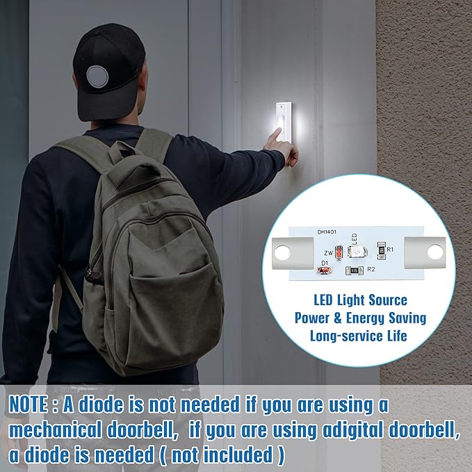 Saillong 1 Piece Lighted Doorbell Button, Wall Mounted Garage Door Opener Switch with LED Light Compatible with Most Wire Doorbell Chimes, Transformer, Ringer, Buzzers (White,White Light)
