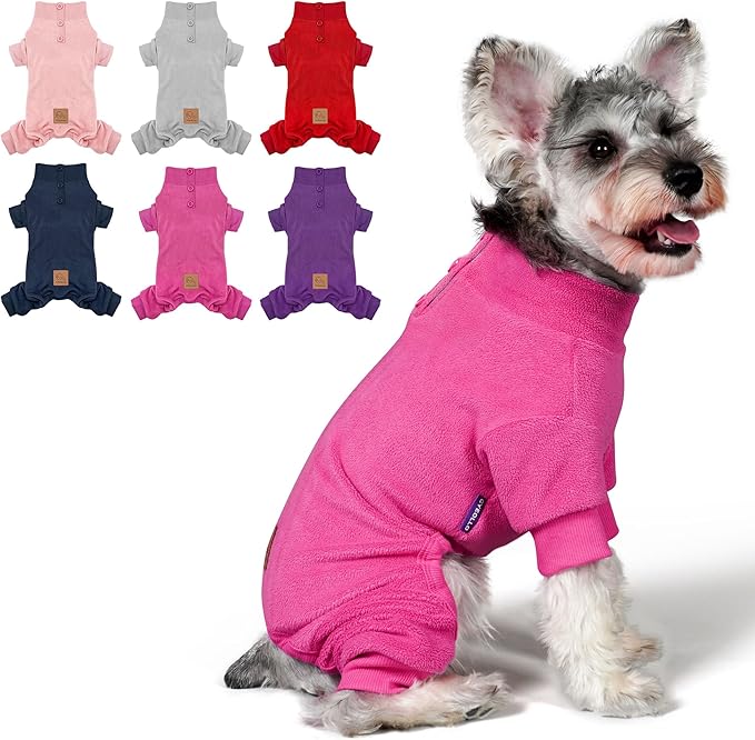 cyeollo Dog Pajamas Fleece Dog Pjs Jumpsuit Thermal Dogs Onesie Stretchable Doggie Outfits Pet Clothes Warm Pet Pajamas for Small Dogs Girls, Color Fuchsia