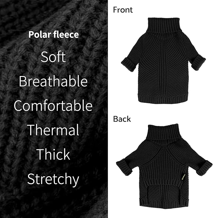 Fitwarm Dog Turtleneck Sweater, Thermal Knitted Pet Coat, Dog Winter Clothes for Small Dogs, Cat Apparel, Black, XL