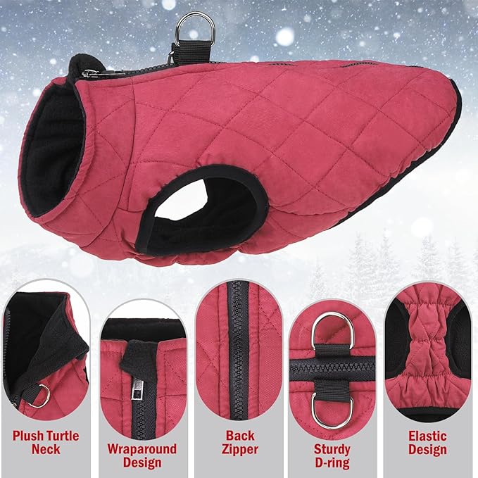 SCENEREAL Winter Vest Coat With Harness Built-In, Warm Jacket for Small Medium Dogs, Cold Weather Coat With Zipper, Fleece Puffer Vest Windproof Snow Clothes for Puppy Pet