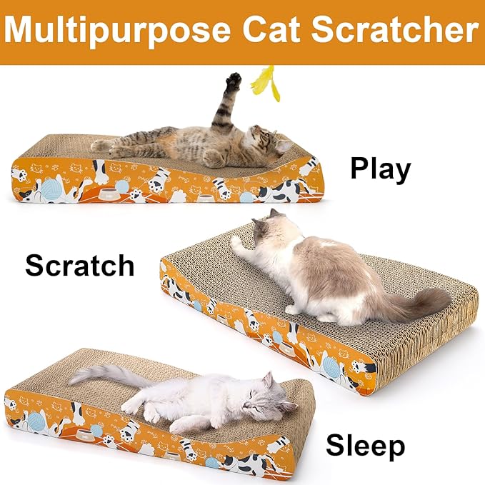 Nicunom 2 Pack Cat Scratching Pads, Curved Cat Scratcher Cardboard, Reversible Cat Scratch Board for Furniture Protection, Cat Scratcher Lounge Couch Bed for Indoor Cats