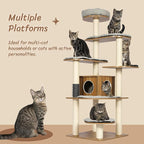 KAMABOKO Solid Wood Cat Tree, 69” Large Tall Cat Tower Multi-Level Platforms with Sisal Scratching Posts, Cat Tree for Large Cats 20 lbs Heavy Duty, Cat Condo Furniture for Active Cats