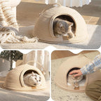 CHEERPALS Cat Cave Bed for Indoor Cats, 3 in 1 Cat House with Washable Cushion and Ball, Scratcher Bed, Cute Rope Bed for Kittens and Large Cat(White)