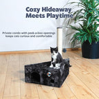 TRIXIE Murcia Cat Scratching Post 26,8 Inch - with Durable Sisal Rope and with Dangling Cat Toy and Cuddly Cat Cave - in Dark Gray