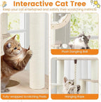 PETSITE 55.5 Inches Wooden Cat Tree, Multi-Level Modern Cat Tower with Scratching Posts, Side Basket, Multiple Jumping Platforms, Hanging Ball and Rope, Top Curved Perch, and Condo