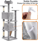 Yaheetech 62in Cat Tree Cat Tower for Indoor Kitty, Pet Furniture w/Double Condo, Scratching Posts, Multiple Platforms and Balls for Kittens, Light Gray