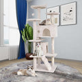 54" Multi-Level Cat Tree Tower with Scratching Posts, Toys & Condo - Space-Saving Design for Indoor Kittens, Compact Floor Footprint & Vertical Space for Multi-Cat Homes-Beige