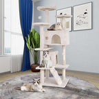 54" Multi-Level Cat Tree Tower with Scratching Posts, Toys & Condo - Space-Saving Design for Indoor Kittens, Compact Floor Footprint & Vertical Space for Multi-Cat Homes-Beige