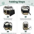 Love's cabin Pet Puppy Dog Playpen, Small Dog Tent Crates Cage Indoor/Outdoor, Portable Playpen for Cat, Foldable Pop Up Dog Kennel Playpen with Carring Case, Removable Zipper Top, Khaki