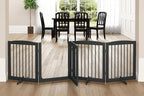 Freestanding Dog Gate with Door, Pet Gate for Stairs, 80 inch Wide Pet Barrier Indoor, Dog Fences Indoor, Support Feet Included, 4 Panels, 24" Tall, Grey