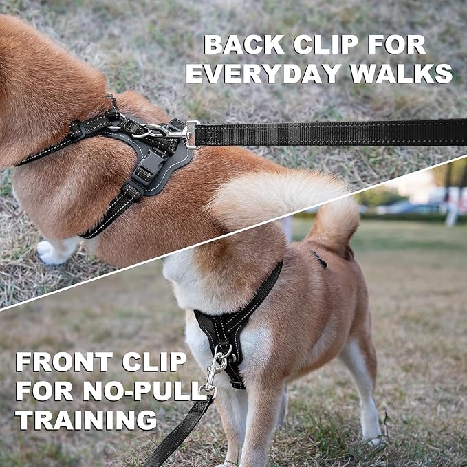 Plutus Pet Adjustable No Pull Dog Harness with Leather Accents, Heavy Duty Reflective Nylon Vest for Training, Hiking, Easy Walk Harness for Small, Medium, Large Dogs (Black, XL)