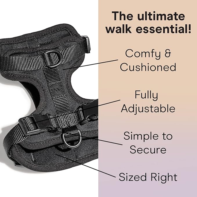 Wild One Dog Harness, The Original No-Pull, Pet Harness with 3 Leash Clips, Adjustable Soft Padded Vest, Comfortable, Stretchy, Size L, Black