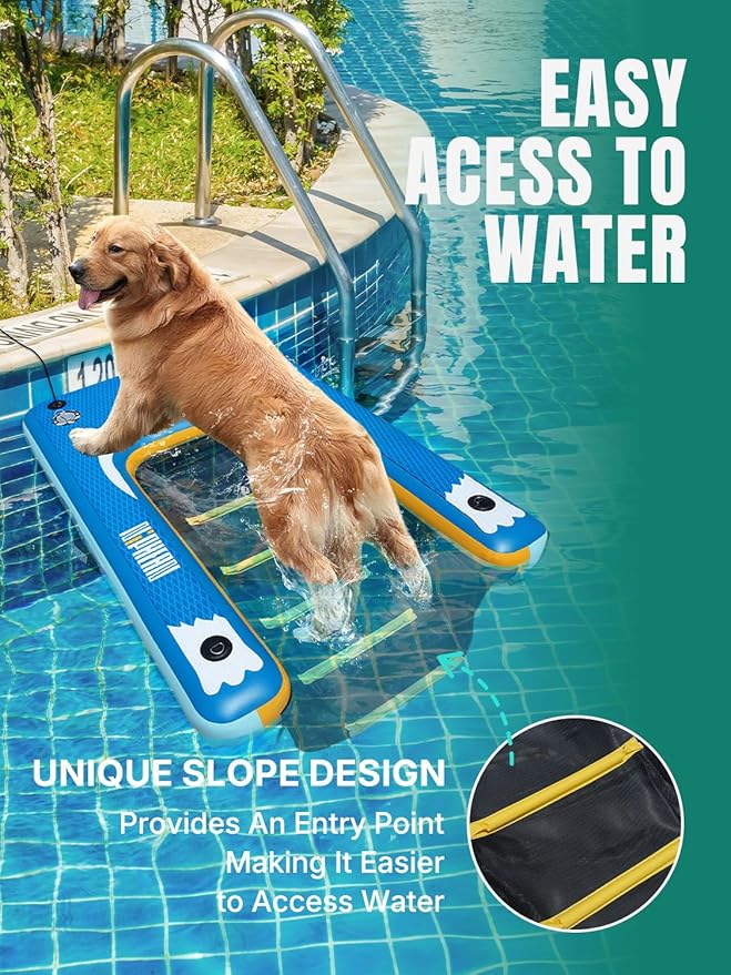 Niphean Dog Pool Ramp(Full-Coverage Non-Slip Deck), Stable Pup Plank with 240lbs Capacity, Inflatable Dog Ramp for Pool, Boat, Dock & Lake, Safe & Durable Ladder for Large Pets to Easy Water Access