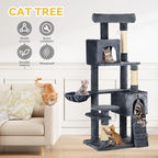 DWVO Cat Tower 70.8in for Indoor Cats: Multi-Tiered Feline Furnishing with Snug Cat Bed, Scratch Poles, Feline Window Cushioned Plush Roost for Young Cats Animal Activity Center Dark Gray