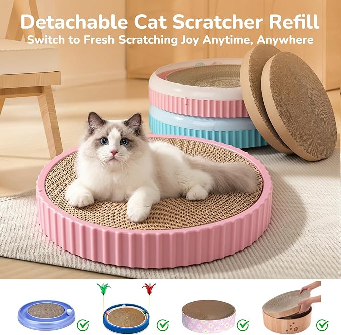 Cat Scratch Pad, Cat Scratcher Cardboard & Cat Scratching Pads - Round Cat Scratcher Refill (6pcs), 10 Inch Diameter 7/8 Inch Thick cat scratchers for Indoor Cats (1 Pack Round)