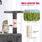 24/7 Shop at Home Court 70 inch Multi-Level Cute Cat Tree Tower with Dangling Ball and Scratching Posts for Indoor Cats Adults, Kitten Supplies, Pet House, Light Gray