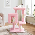 Allewie 29 Inches Cat Tree Tower/Plush Perches Platform/Condo/House/Sisal Scratching Posts/Multi-Level Activity Center Furniture for Kittens/Pink
