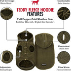 Tuff Pupper Fleece Dog Hoodie Sweater | Teddy Sherpa Outer & Soft Polar Fleece Lining | Adjustable Fit Winter Coat with Hood, Leash Hole, Ribbed Cuffs | for Small Medium Large XL XXL Dogs (Olive, XS)