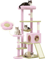 DWVO Flower Cat Tree for Large Cats: 61" Tall with Self-Grooming Brush, Cute Kitten Climbing Tower for Indoor Kittens with Cat Condo, Top Perch, Basktet, Sisal Scratching Posts, Dangling Ball