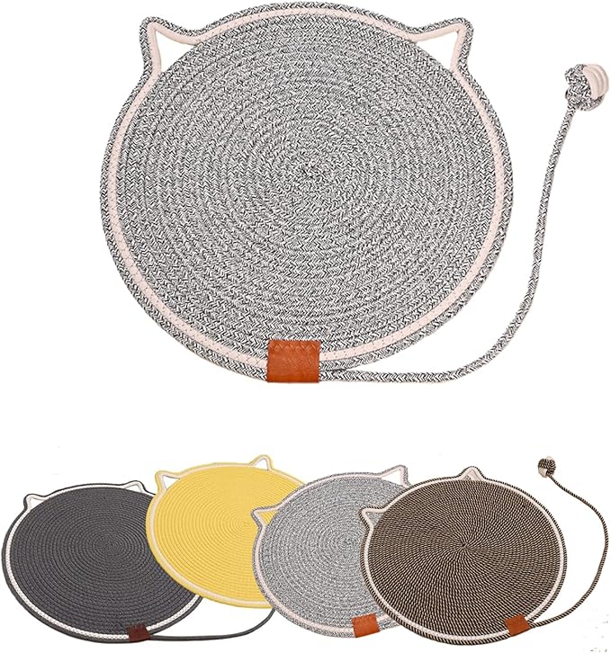 Cat Scratching Pad, Natural Cotton Rope Cat Scratch Mat, 16.9'' Round Wall & Floor Scratcher, Durable Furniture Protector for Couch, Carpet, Sofa, Eco-Friendly Cat Scratcher Pad(Grey)
