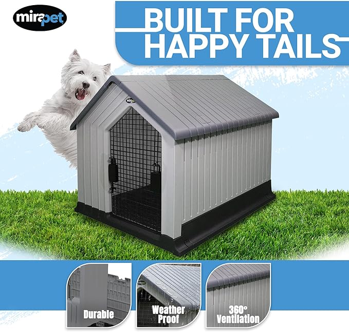 Dog House, Indoor or Outdoor Durable Plastic Waterproof Animal Shelter, Large - Comfortable Pet House for All Seasons